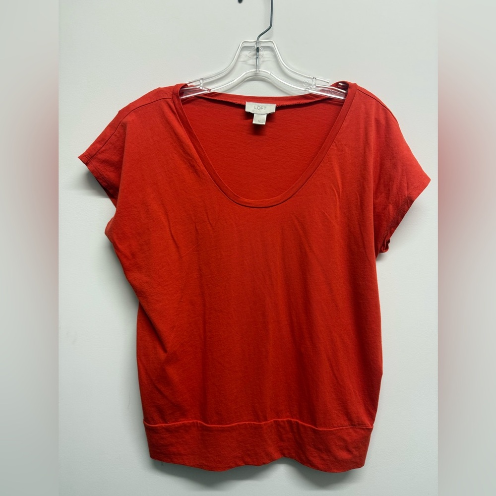 Ann Taylor Loft Sz MED Burnt Orange Rust‎ Short Sleeve Blouse Top T-Shirt Fall